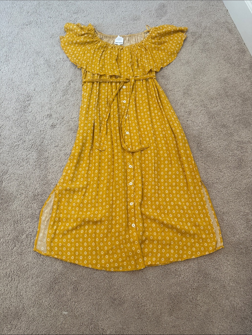 Skylar + Madison Mustard Yellow Off-Shoulder Button-Front Maxi Dress